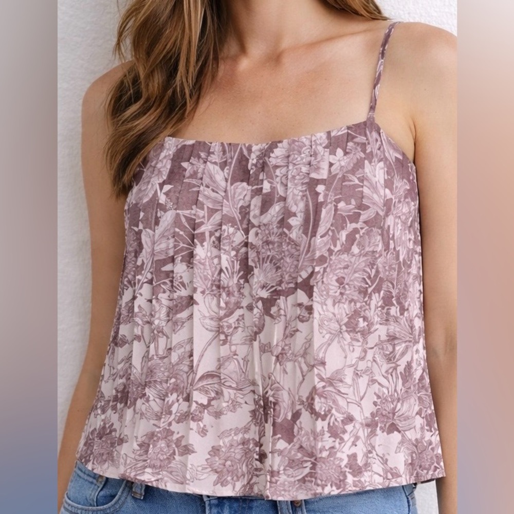 Anthro En Saison Monet Floral Camisole Top M NWT Pleated Spaghetti Strap Boho